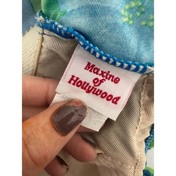 Vintage MAXINE Of HOLLYWOOD Swimsuit Womens 12 One Piece Swimdress Floral Blue - Picture 7 of 8